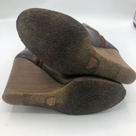 Chloe Leather Wedge Boots Socks Brown Lace Up 38.5 38 1/2 8.5 Winter Fall - Picture 7 of 9